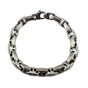 Mens Stainless Steel Modern Heavy Industrial Matte Shiny Chain 8" Bracelet